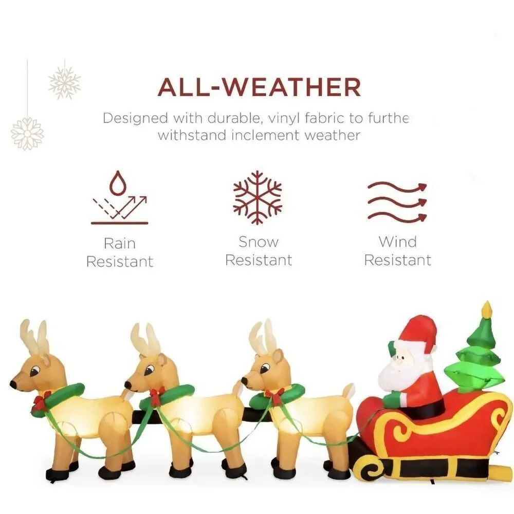 8.5ft x 3ft Lighted Inflatable Christmas Santa Claus & Reindeer Indoor Outdoor w
